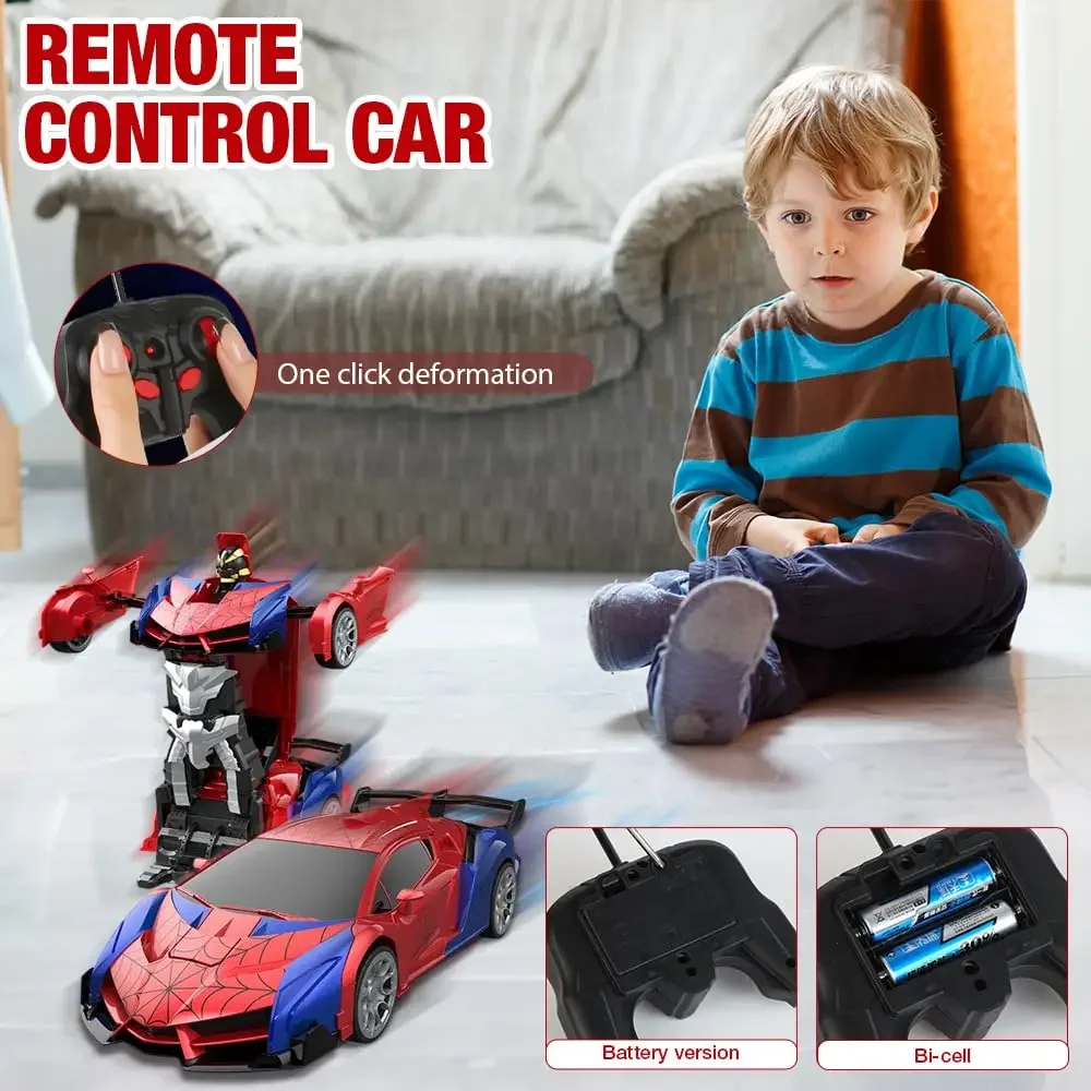 Brinquedo robô de carro transformador RC escala 1:18 luz LED 2,4 GHz transformação de um botão 360 °   Presente infantil recarregável com deriva rotativa