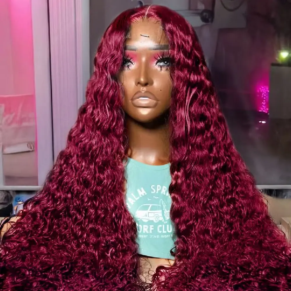 

Бургундский парик 99j с кружевной передней частью, из натуральных волос, красный бургундский парик, плотность 200%, 13x4, глубокая волна, парик с кружевной передней частью из натуральных волос для женщин