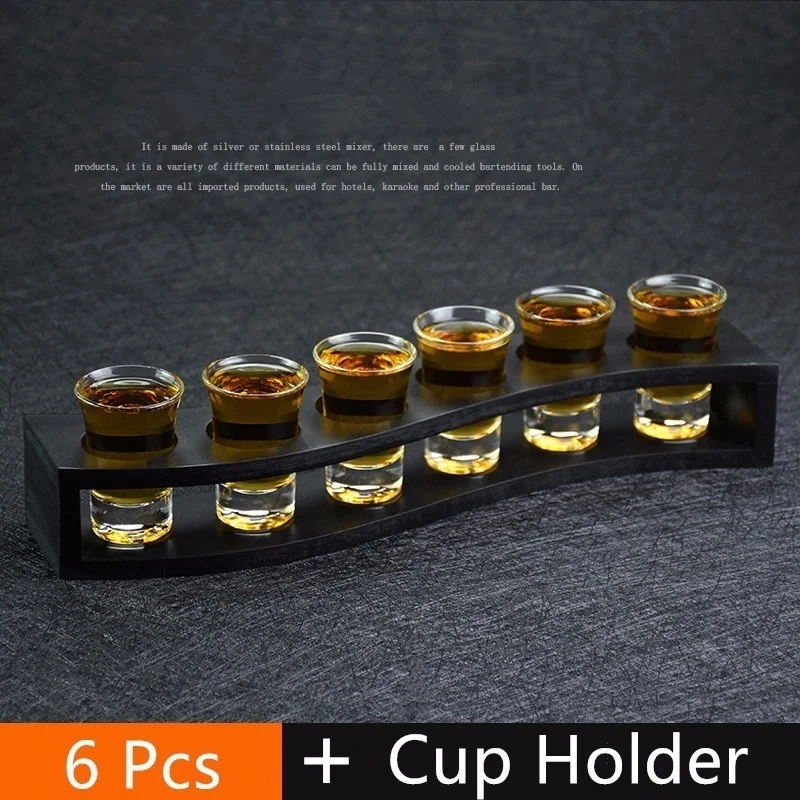 6 Pcs Set Liquor Swallow Spirit Cup Pint Copo Shot Glass Mini Wine Verre Bicchieri Vetro Copas Bullet Glasses With Cup Holder