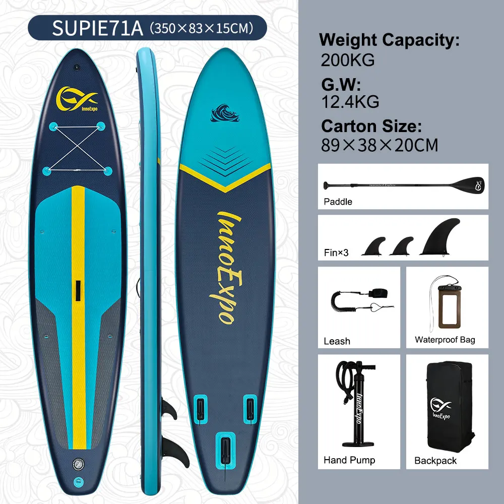 InnoExpo Stand Up Paddle Board Aufblasbares Paddelbrett Surf SUP Board Rutschfestes Wassersport-Paddelbrett mit Zubehör