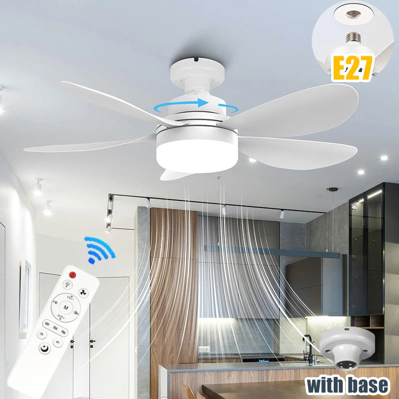 

Потолочный вентилятор с подсветкой 5-лопастной вентилятор с дистанционным управлением и регулируемой яркостью E27 Мини-вентилятор для дома, столовой, спальни, освещение