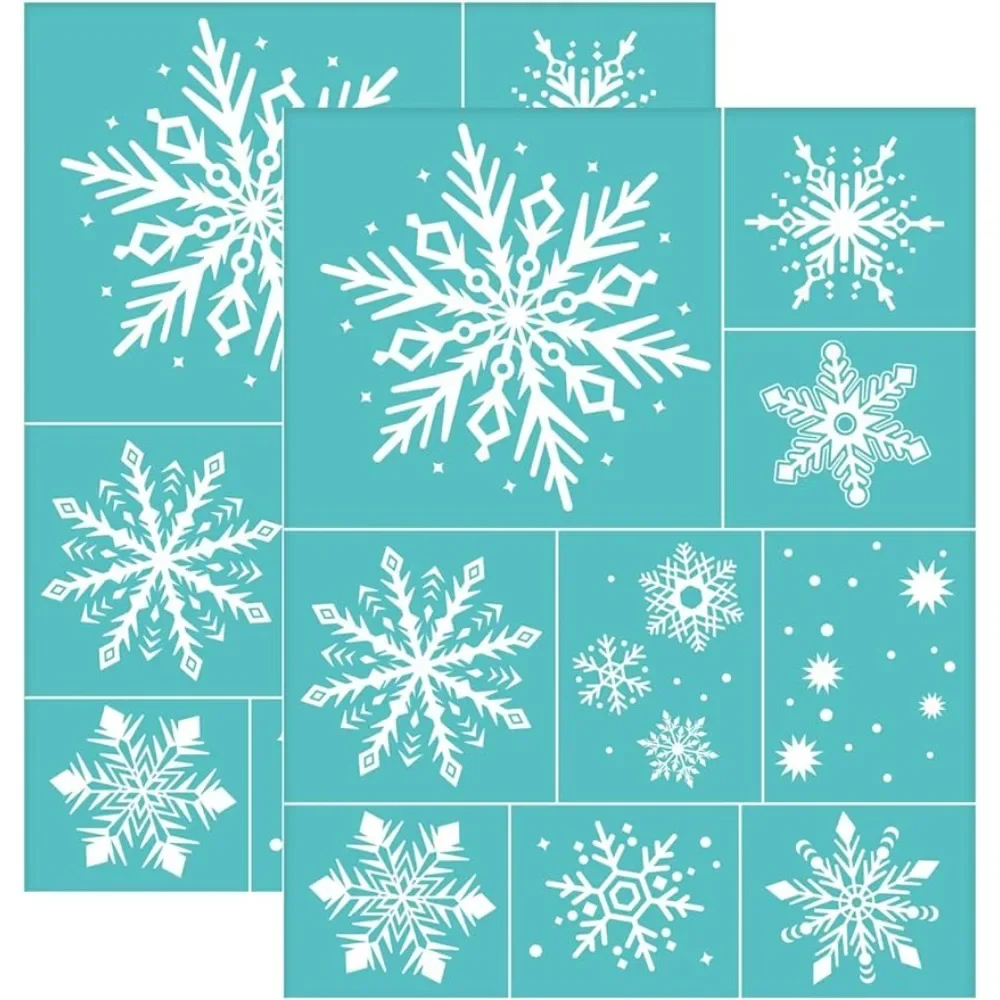 

2Pcs Self Adhesive Printing Stencil Snowflake Silk Screen Printing Stencil Winter Theme Reusable Mesh Stencils for DIY Home