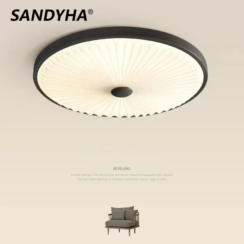 

SANDYHA Minimalist Led Ceiling Lights Pleated Design Round Lamp for Living Room Bedroom Study Indoor Home Decor Fixture Lustre