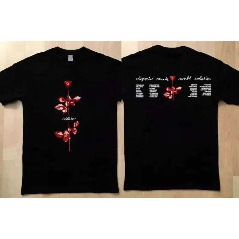 1990 DEPECHE MODE World Violator Concierto Camiseta Camiseta de manga corta S-3XL Unisex Hombres Mujeres Verano Camiseta de algodón Negro