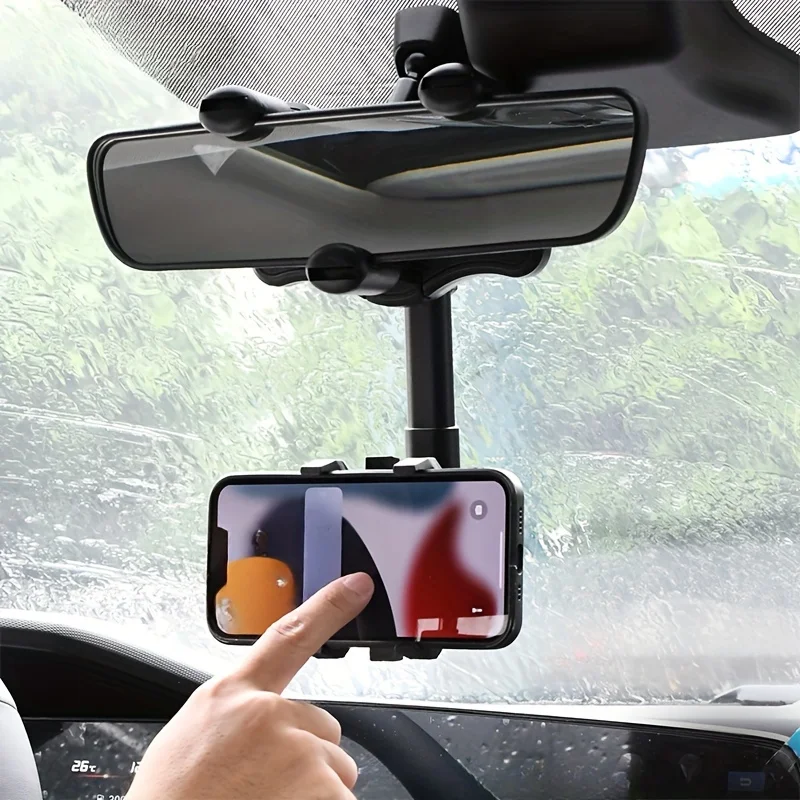 

1Pc 360 ° rotating car phone holder is an adjustable and safe rearview mirror holder that is easy to install and rotate