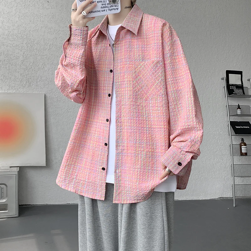 

Весенне-летняя мужская свободная посадка Bubble irt, тонкая хлопковая клетчатая одежда с принтом, длинная све, повседневная верхняя одежда с защитой от солнца