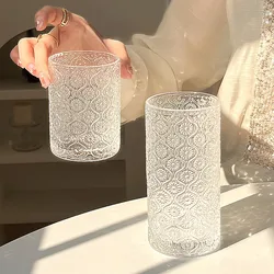 Begonia carved glass simple ice American latte coffee cup milk drink cup household water cup suitable for restaurants and coffee