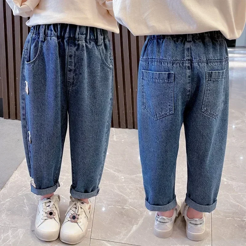 2024 Spring Fashion Kids\' Jeans for Casual Outfits Comfortable Cute Cartoon Rabbit Pattern Jeans for Girls Baby Girl Jeans