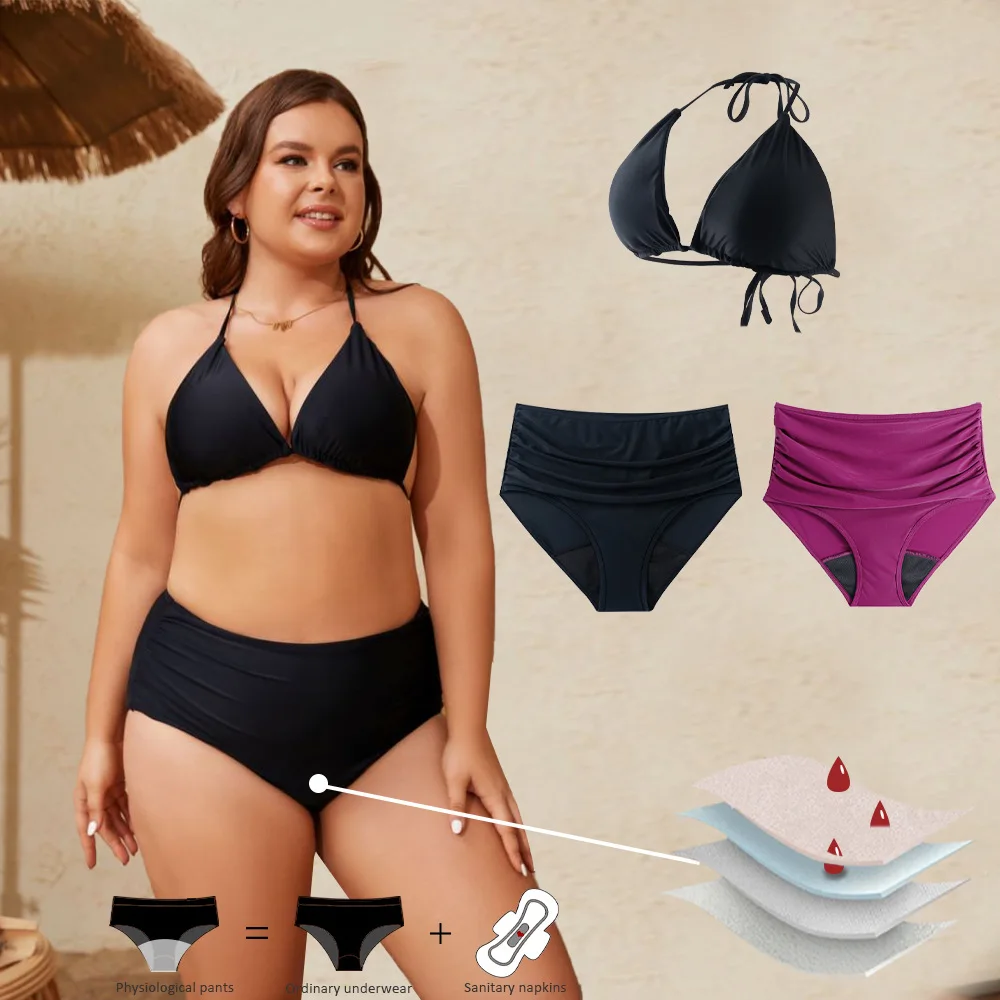 Braguitas de Bikini Impermeables para Mujer, Tallas Grandes, 4 Capas, a Prueba de Fugas, Cintura Alta, Control de Abdomen, para el Periodo Menstrual, Tallas XS-3XL