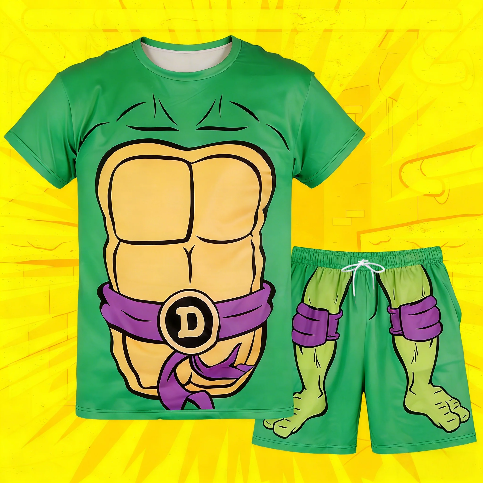 

2026 Summer New Teenage Mutant Ninja Turtles T-Shirt And Shorts Set Men Fashionable Casual Oversized Set Street Y2K Sports Set﻿