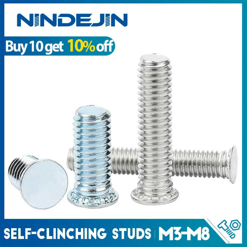 NINDEJIN Selbstklemmende Schraubbolzen Drucknietbolzen Verzinkt 304 Edelstahl M3 M4 M5 M6 M8 FH/FHS Flachkopf-Bolzen