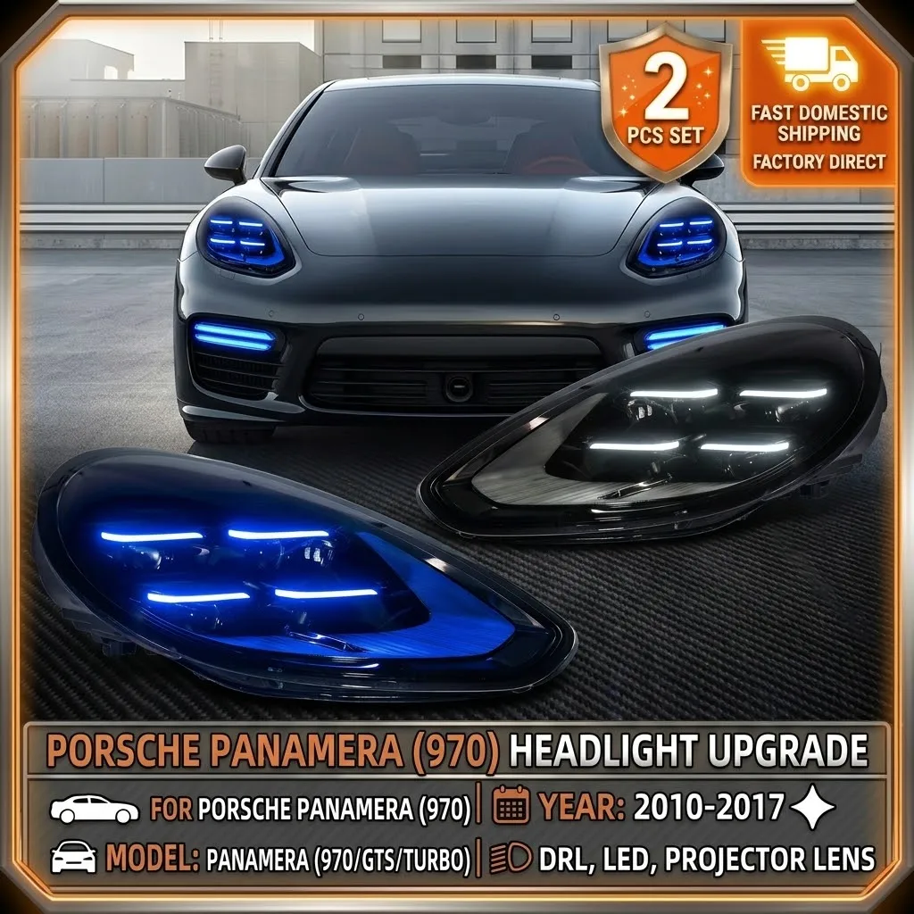 2 Stück 971 Design LED-Projektorlinsen-Scheinwerfer für Porsche Panamera 970 2010-2017 DRL Frontscheinwerfer Auto-Styling Frontbeleuchtung Montage Ersatzteile Exterieur Autozubehör