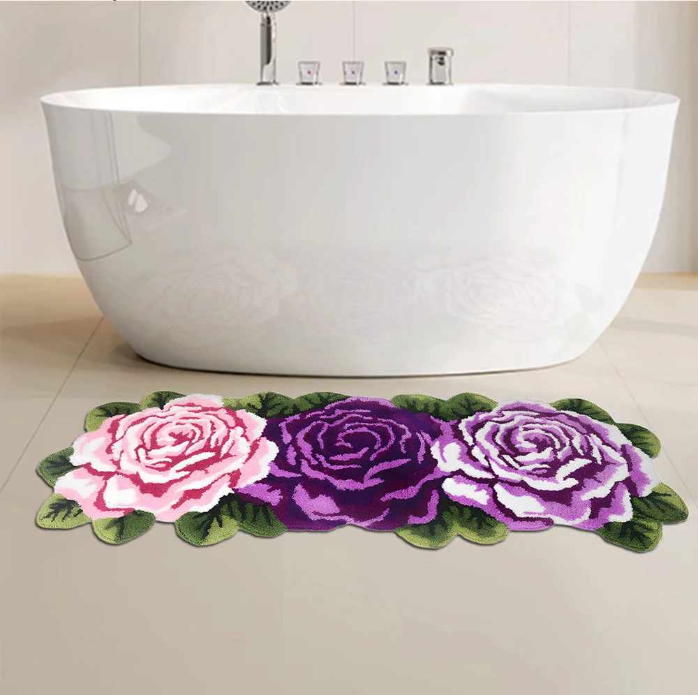 Non-slip Hand Woven Roses Wedding Decor Art Rug Tufted Carpet 3D Art Mat for Bedroom Bedside Living Room Rugs Kitchen Doormat