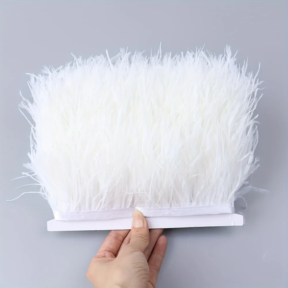 

White Ostrich Feathers Trim 2m 5m 10m Natural Feather Ribbon Selvage Tassel for Dress Wedding Party Decoration Crafts