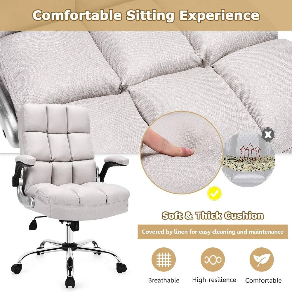 Silla de oficina ergonómica, silla de escritorio ejecutiva grande y alta con respaldo alto para ordenador, cómoda silla tapizada para oficina en casa