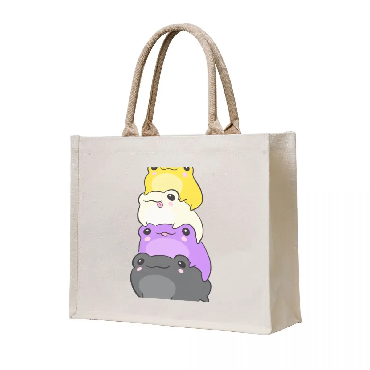 Cute Nonbinary Pride Frog Pile: A Kawaii Aesthetic in Subtle Enby NB Flag Colors Tote Bag tote bag university
