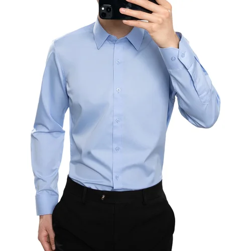 Imagen 2 del producto Camisa de bambú para hombre, camisa de trabajo de oficina informal de negocios de manga larga transpirable sin arrugas, camisas ajustadas cómodas de fácil cuidado S-5XL