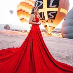 Lily Red Beach Chic Woman Evening Dress Gown Stain Ball Gown Spaghetti Strap Night Dress Gown With Big Train robes de soirée