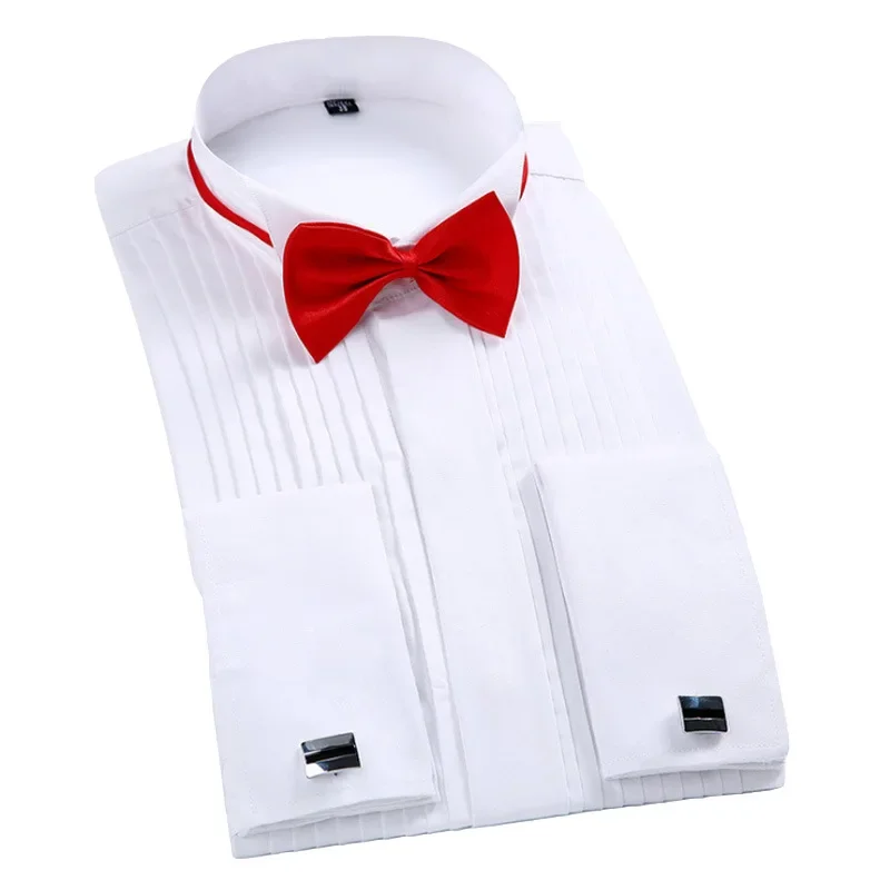 Swallowtail men shirt best selling studio best man clothing stand collar long sleeve white performance dress men jacquard shirt.