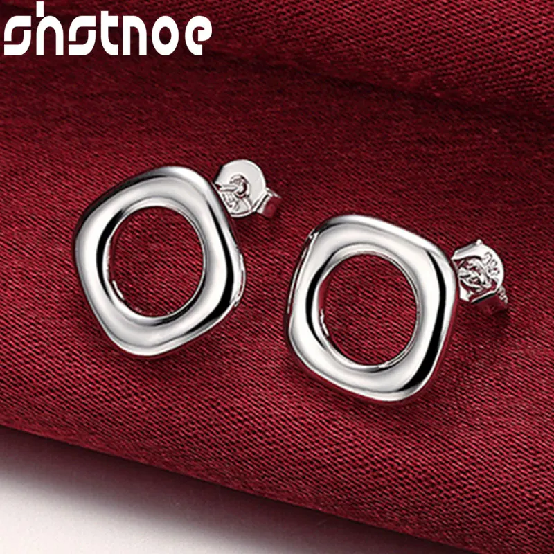 

SHSTONE 925 Sterling Silver Hollow Square Stud Earrings For Women Party Engagement Wedding Birthday Gift Simple Fashion Jewelry