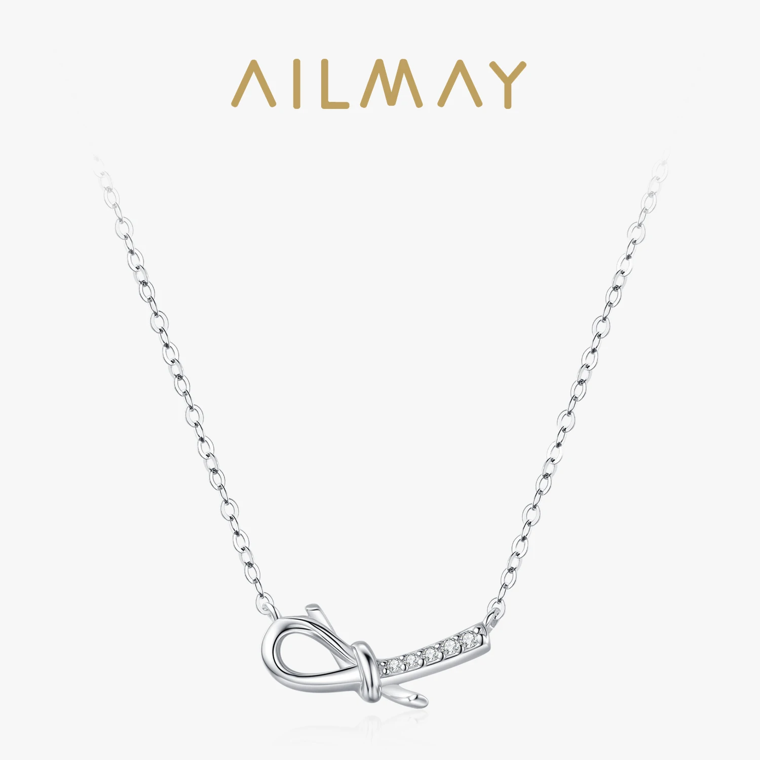 

Ailmay Exquisite 925 Sterling Silver Knot Pendant Necklace for Women Simple Personality Engagement Jewelry Gifts