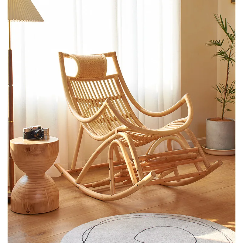 Japanese-style rocking recliner natural rattan family recliner lazy lunch break free chair adult balcony leisure rattan chair