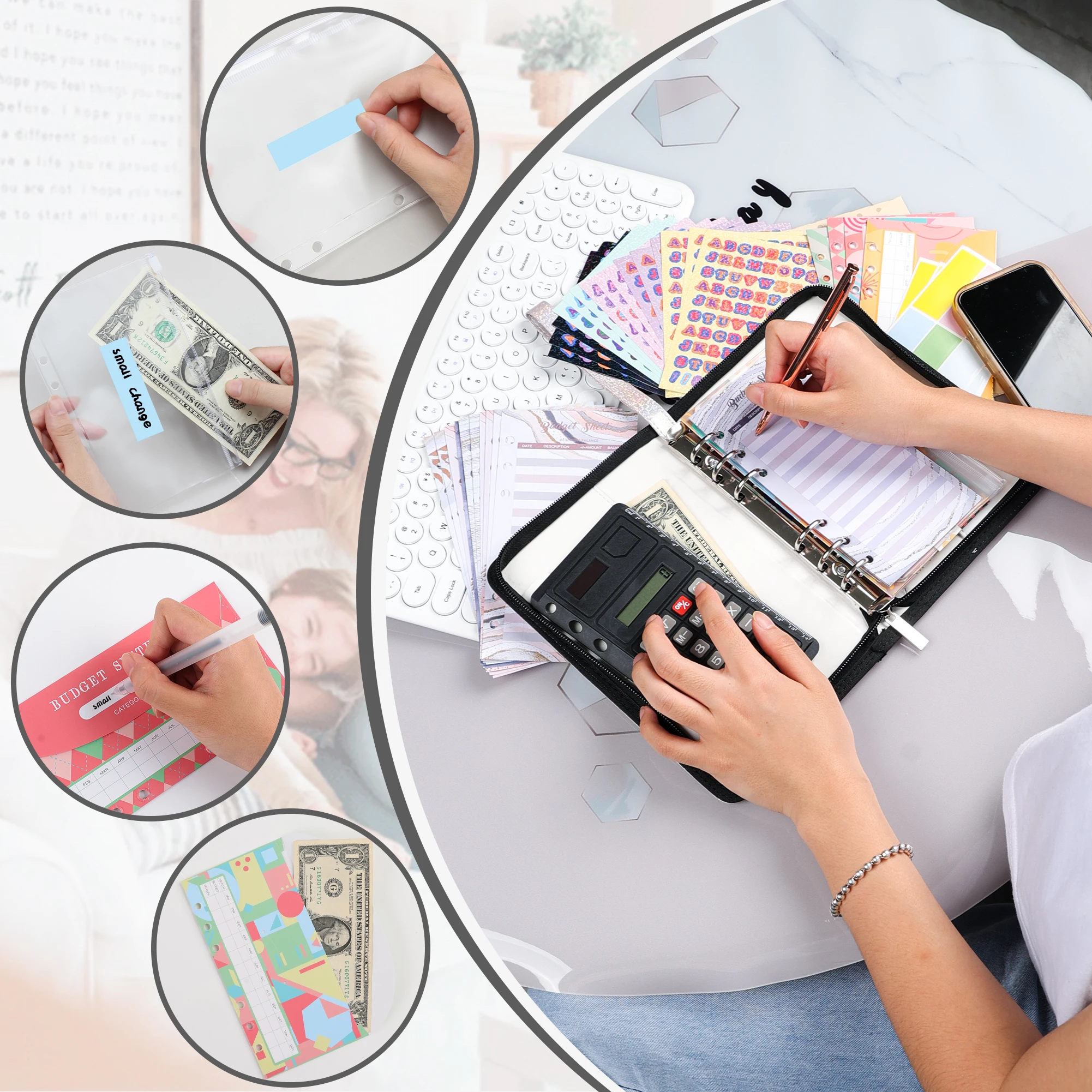 A6 Pu Lederen Budget Bindmiddel Planner Met Rits Zakken Cash Enveloppen Rekenmachine, Bill Geld Organizer Voor Saving System Portemonnee