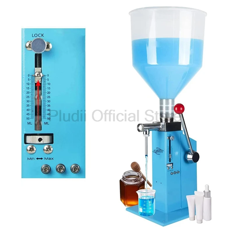 Blauw 5-50 ml handmatige pasta vloeistof vulmachine A03 commerciële dispenser vulmiddel verstelbaar voor olie honing fles vulmachine