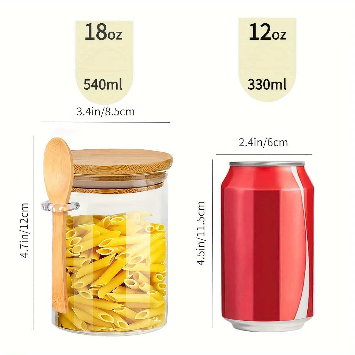 YOLOWE HOME 8-Piece Set 18 oz Borosilicate Glass Jars 540 ml Capacity Airtight Kitchen Dried Fruits Coffee Storage