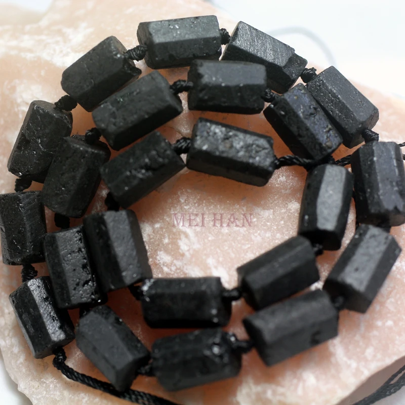 Meihan Natural Black tourmaline Grinding column loose beads for Jewellry DIY Making  Design