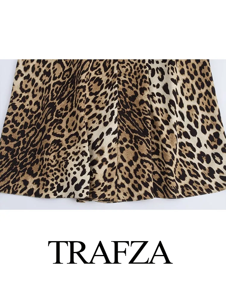 TRAFZA Women Summer Vintage Leopard Print O-Neck Sleeveless Sexy Midi Dress Female Fashion Back Zipper Slim Party Dress Mujer