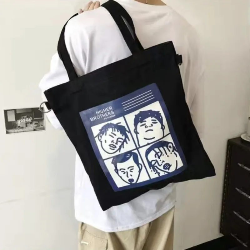 Tas selempang perjalanan kanvas grafiti artistik tas pelajar santai tas Messenger gaya Anime Jepang tas Fitness kapasitas besar