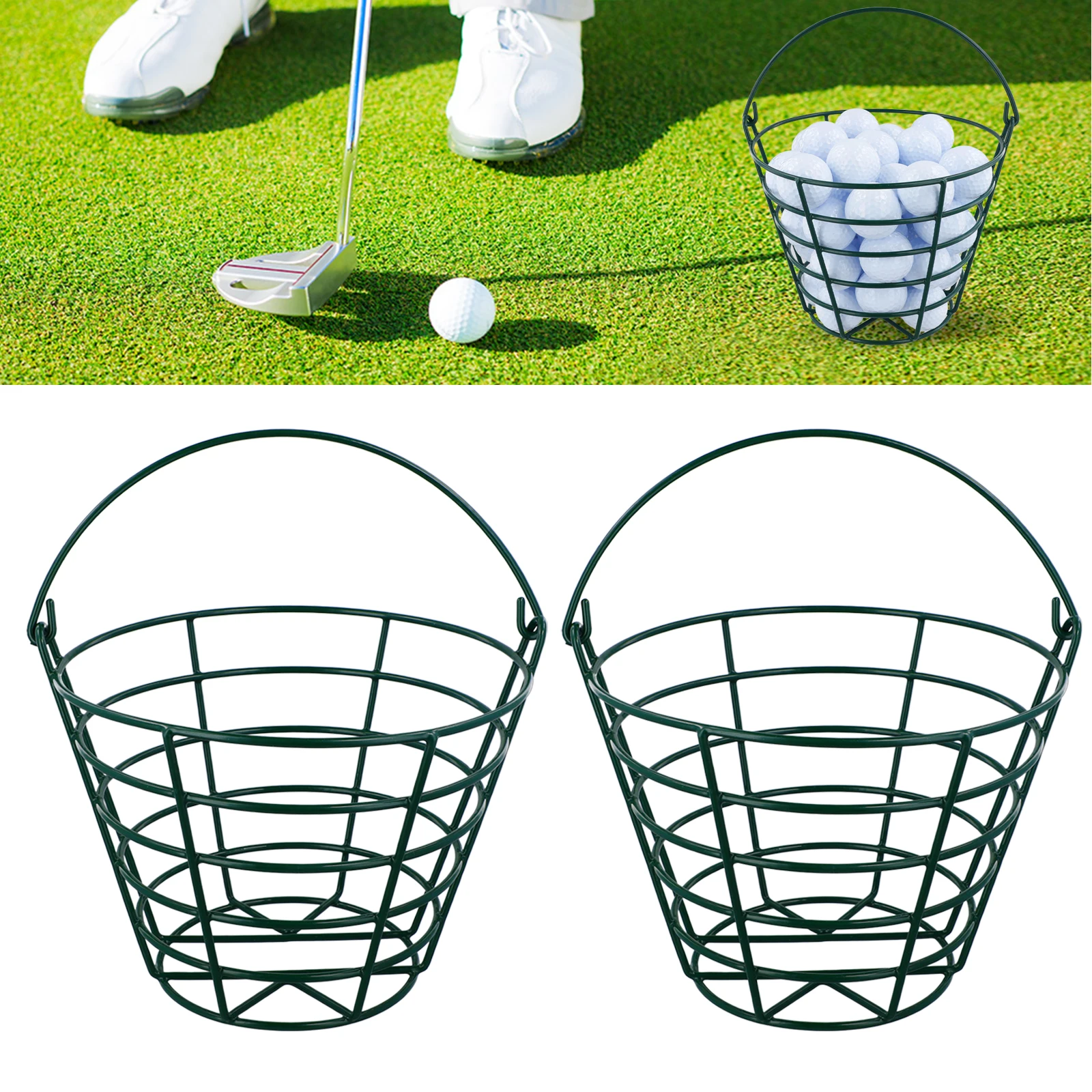 Roykaw Golf Ball Basket, Golf Ball Bucket for 50 Balls, Golf Ball Container with Handle, Golf Ball Bin, Ball Holder, 2 Pcs