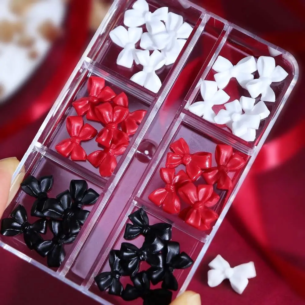 DIY Nail Charms Bow Nail Decorations White Red Black Nail Art Supplies Bowknot Nail Accessories Resin Nail Accessories