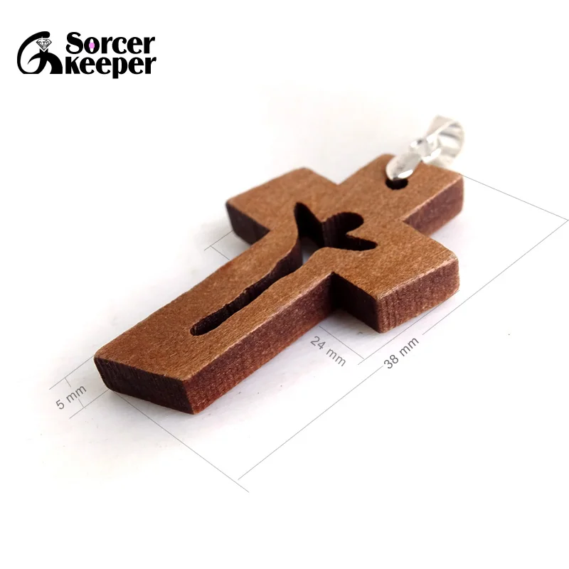 100 PCS New Natural Wooden Crosses Carved Jesus Crucifix Cross & Clip Bail Charm Pendants Statue Sculpture Jewelry for Necklace