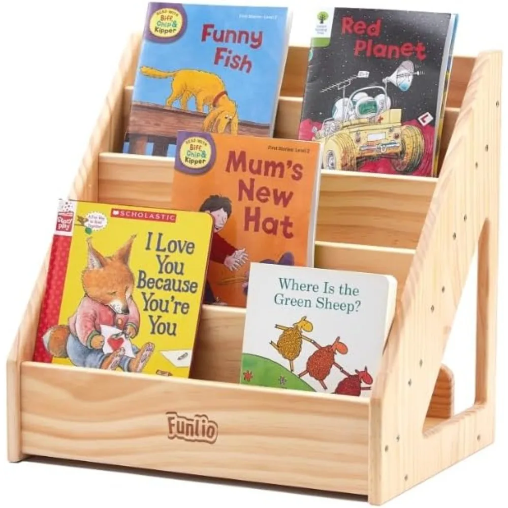 Montessori Bookshelf for Toddlers 1-5 Years, Front-Facing Kids Bookshelf with Handle & Anti-Tilting Device