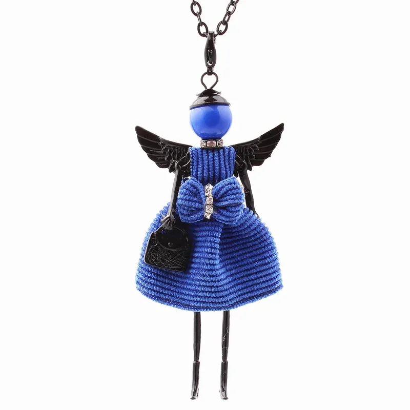 Winter Crystal Doll Wing Necklace Dress Handmade French Doll Pendant Sweater Chain Necklace 2017 News Girl Women Flower Jewelry