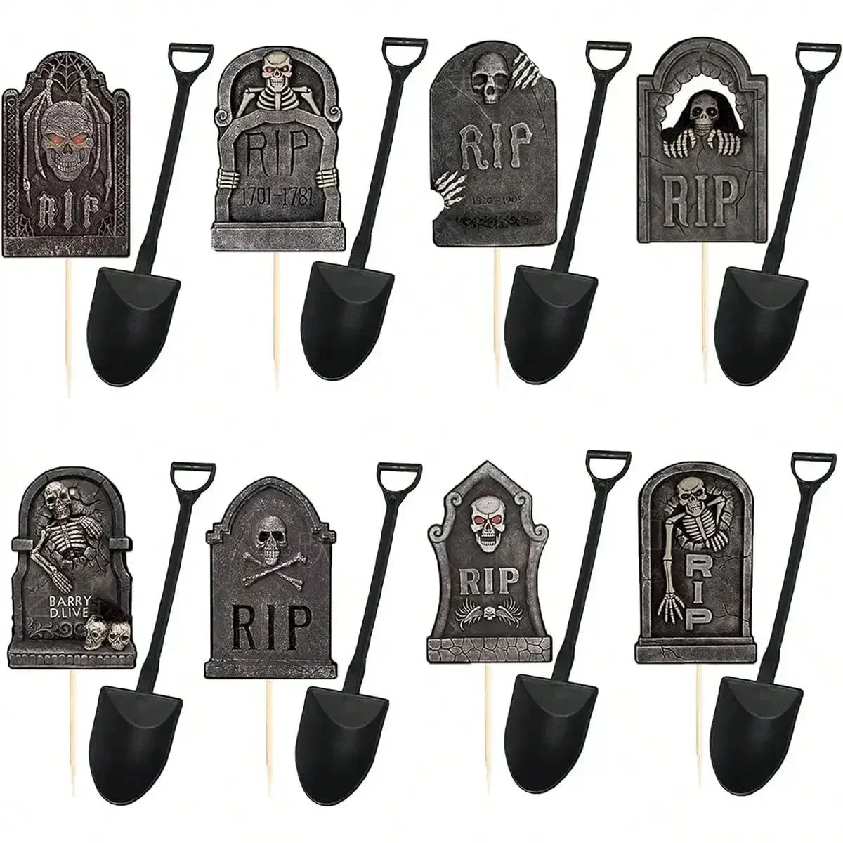 Multi pcs Halloween Cupcake Toppers Cake Decorations Tombstones Graveyard Cupcake Toppers With Novelty Mini Shovel Spoons