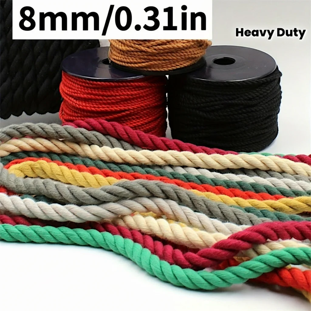 8mm/10 Meter Dicke Geflochtene Baumwollschnur Makramee-Seil Hochbelastbare Kordel für DIY-Handwerk Wandbehänge Pflanzenaufhänger Binden Verpacken