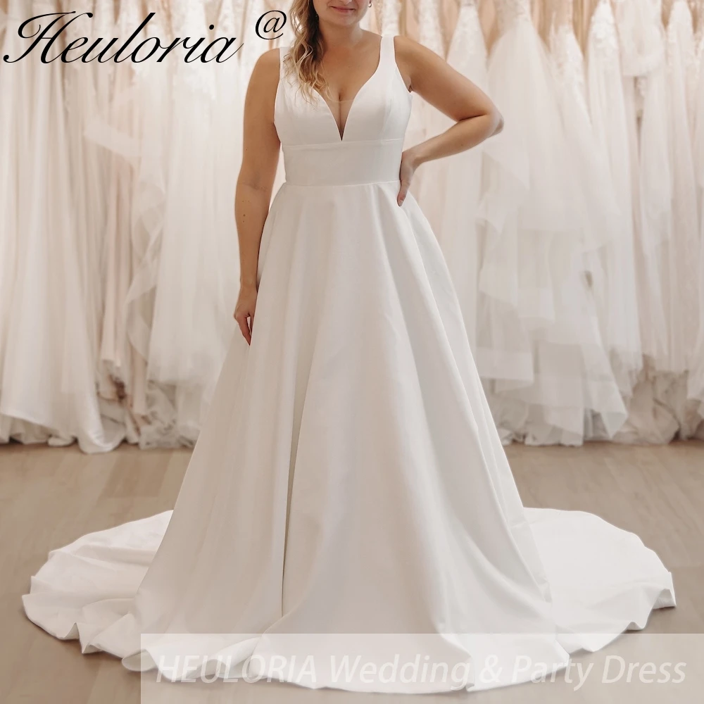 

HEULORIA elegant A line wedding dress V neck satin bridal dress Robe De Mariee Wedding Bride Dress