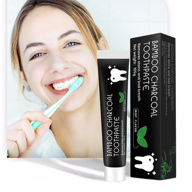 Pasta de dientes de carbón negro, sabor a menta, blanqueamiento Dental Limpiador de dientes para eliminación de manchas de dientes, pasta de dientes de aliento fresco