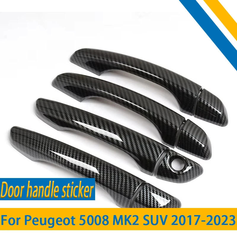 For Peugeot 5008 MK2 SUV 2017-2023 Carbon Fiber Chrome Car Door Handle Cover Trim Sticker Styling Accessories
