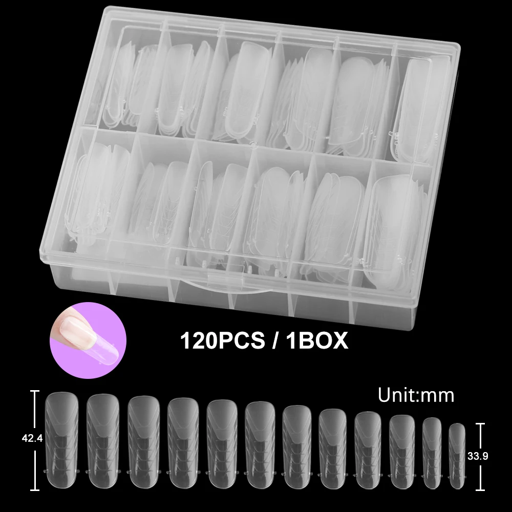 120Pcs Matte Nail Molds Reuse Quickly Build Double Nail Forms Full Coverage Round Head Finger Art Extension Manicure Tools