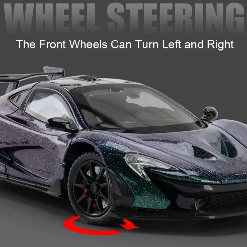 1:24 P1 Model Sports Car Toy Alloy Diecast Light Music Pull Back Supercar Metal Body Miniature Vehicles Models Kids Adult Gifts
