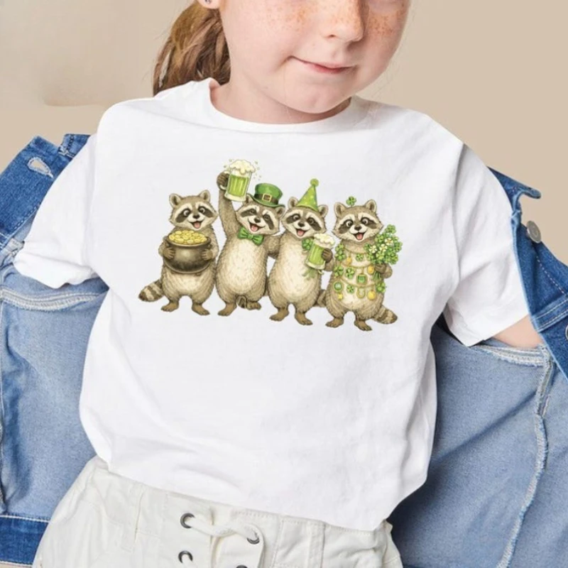 St Patrick’s Day Toddler Shirt Adorable Raccoon Kids T-Shirt Irish Party Outfit for Boys Girls Funny Animal for Kids Clothes