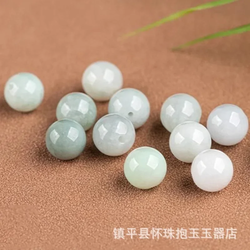 5pcs 13Mm Jadeite A Cargo Loose Beads DIY White Light Green Old Pit Jade Beads Bracelet Necklace Master Accessories