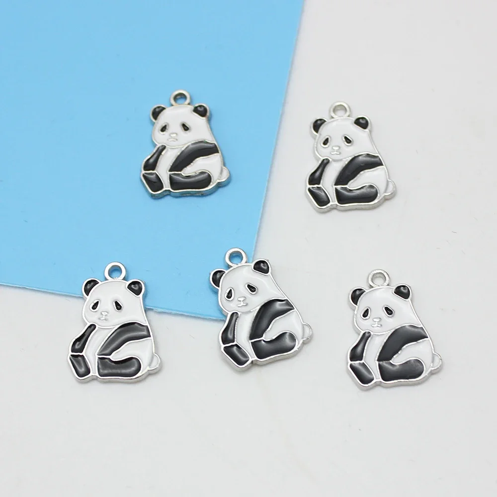5Pcs/Lot  Sitting Cartoon Panda Charms Diy Findings Keychain Bracelets Pendant For Earring Jewelry Making Accessory