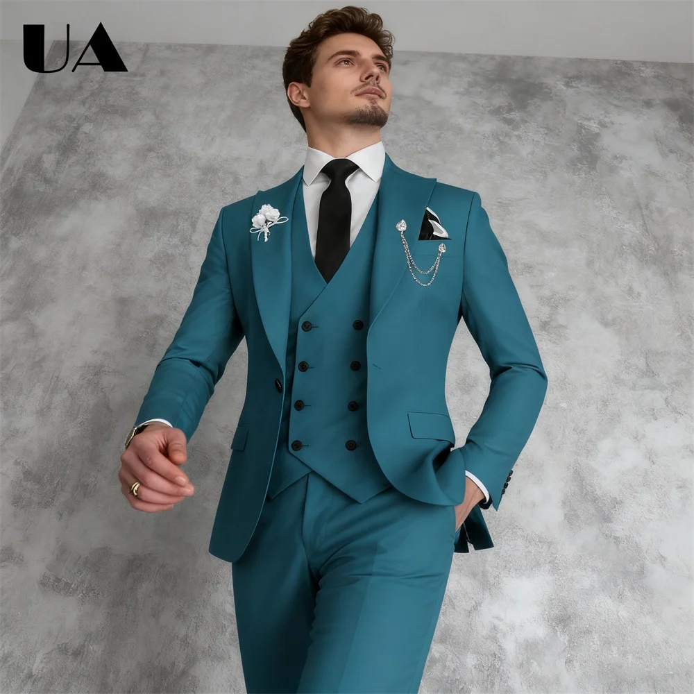 ULBYANRY الصلبة 3 قطعة رجل بدلة رسمية مجموعة (سترة سترة السراويل) زفاف العريس Bestman سهرة بدلة عمل XXS-7XL