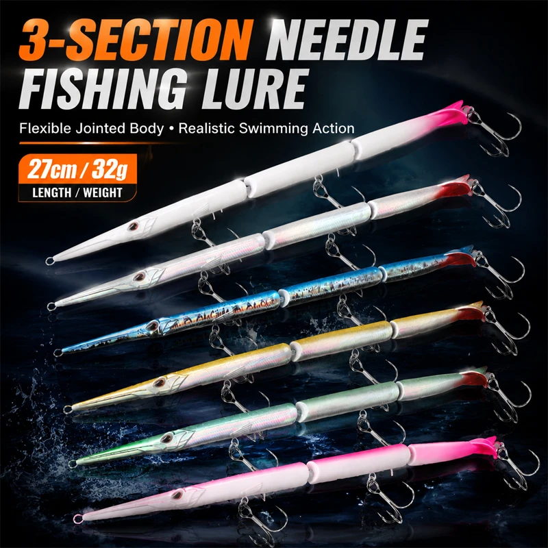 27cm 32g Jointed Needlefish Swimbait Sinking Lure Multi Section Hard Bait Long Cast Fishing Tackle for Saltwater Bass Mackerel