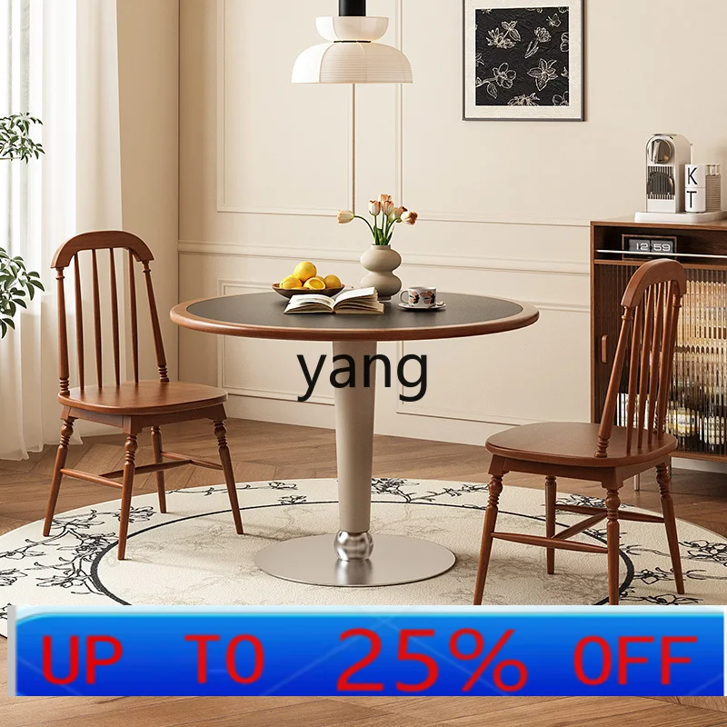 

CX antique rock slab dining table household small apartment solid wood dining table and chair combination round table